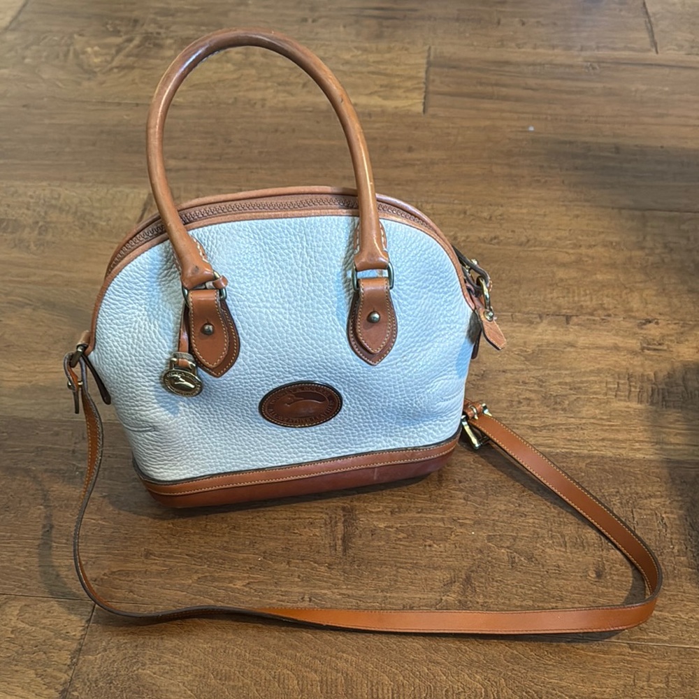Dooney & Bourke Cream and Brown Pebbled Leather Satchel